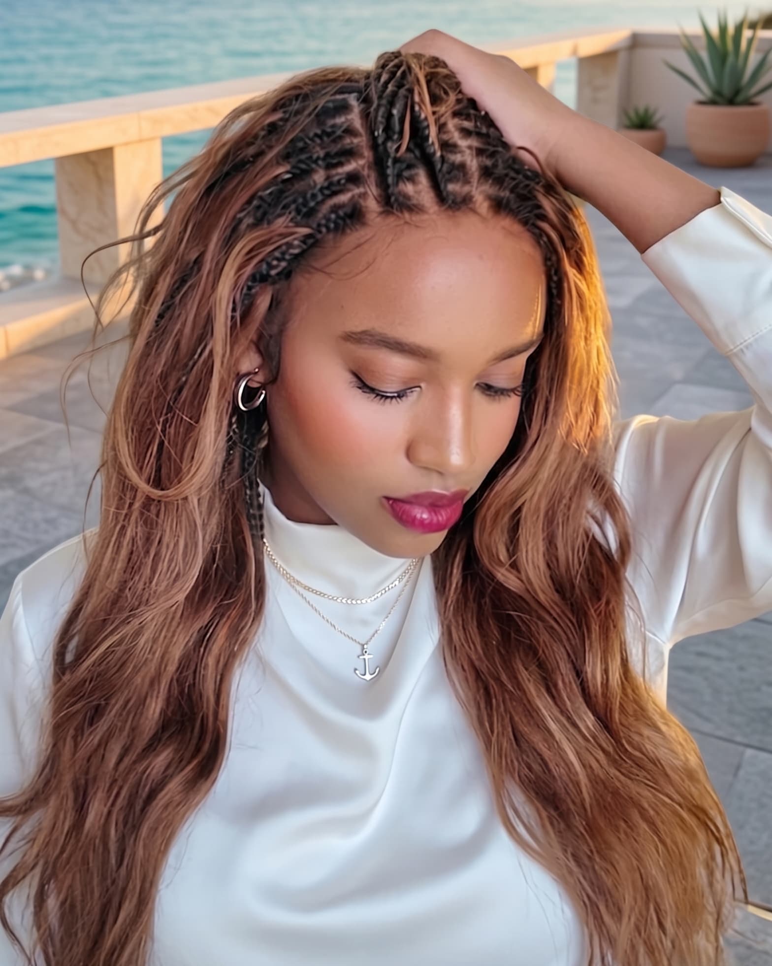 Braided Crown With Brown And Blonde Waves — Miracle Knot Braids