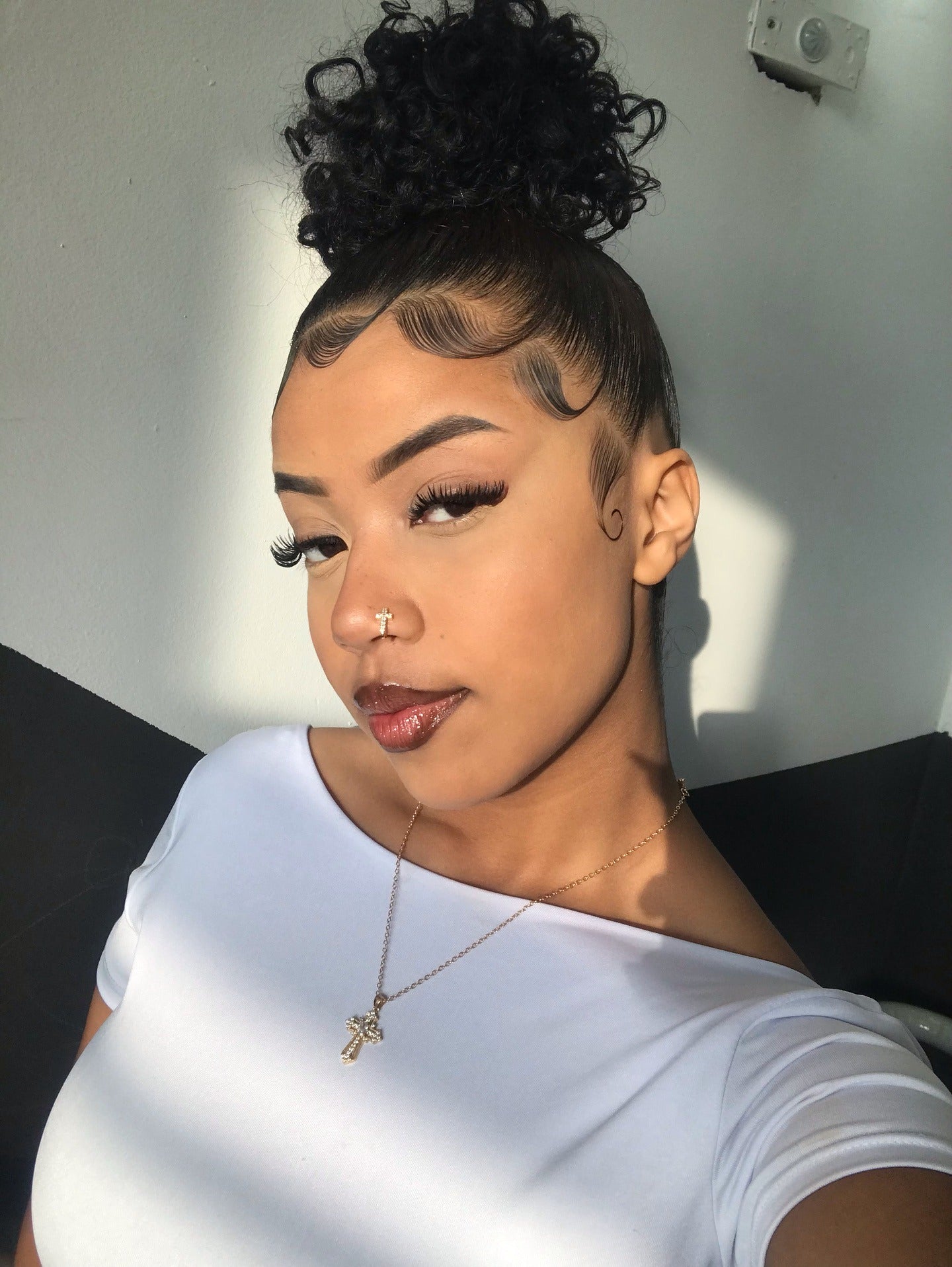 Black Curly Bun With Sculpted Baby Hairs — Baddie Hairstyles