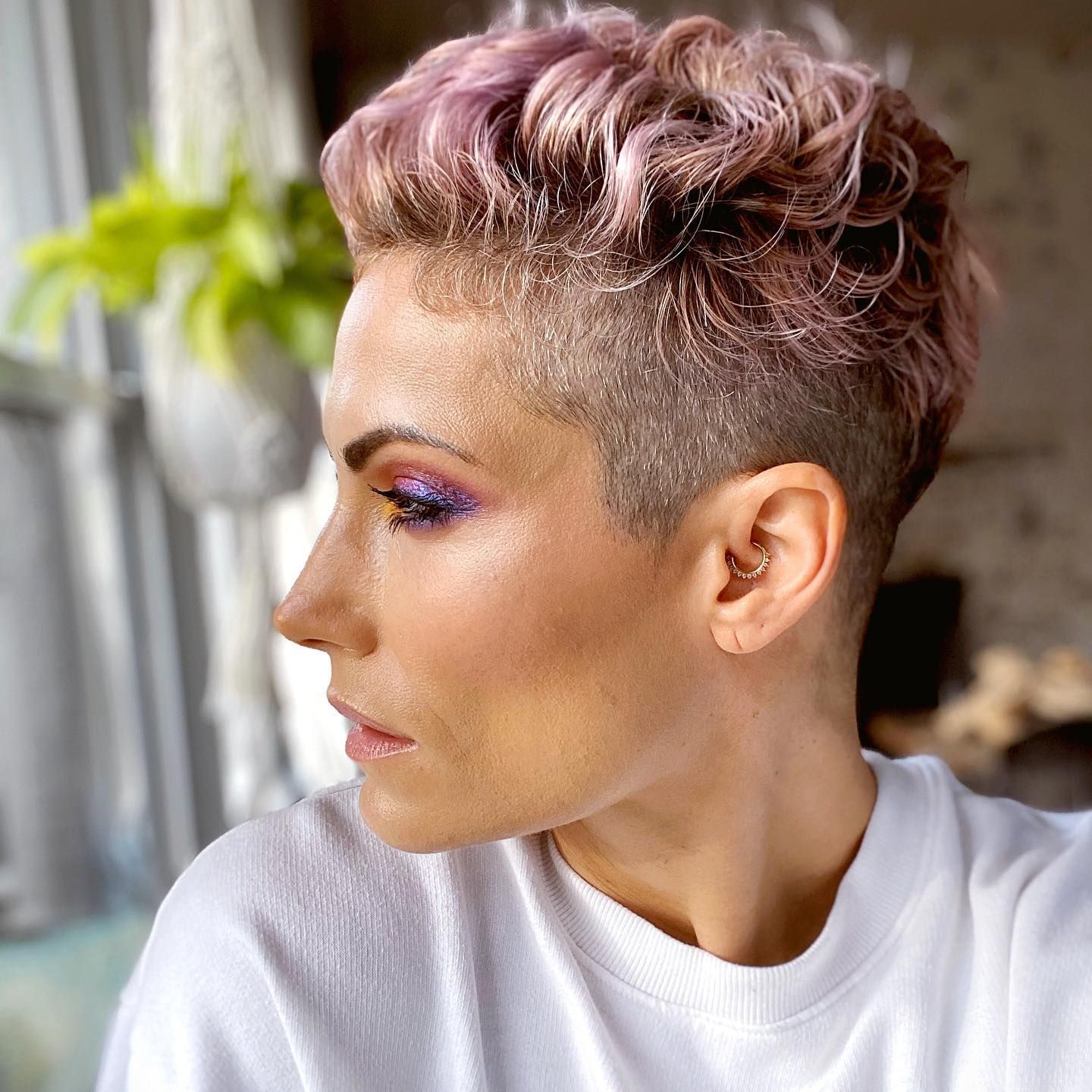 Ear Pink Wavy Undercut Pixie Ear Pink Wavy Undercut Pixie — Very Short Pixie Cuts