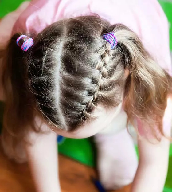 Braided Pigtails With Colorful Elastics Braided Pigtails With Colorful Elastics — Baby Girl Hairstyles