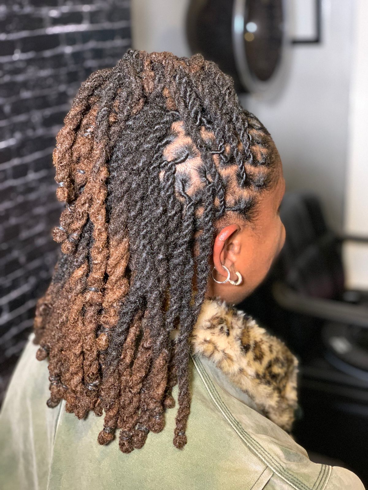 Twisted Dark Brown Locs With Highlights Twisted Dark Brown Locs With Highlights — Loc Half Up Half Down
