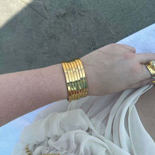 Uniform Thin Gold Bangles for Beach Casual — Bangle Stacks