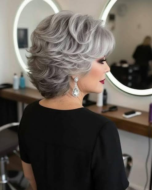 Voluminous Gray Bob With Side Bangs — Gray Hair with Bangs
