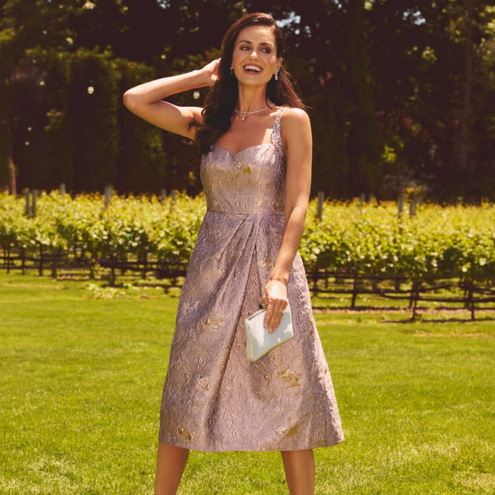 Metallic Brocade Dress for a Brewery Occasion Metallic Brocade Dress for a Brewery Occasion — Brewery Outfits