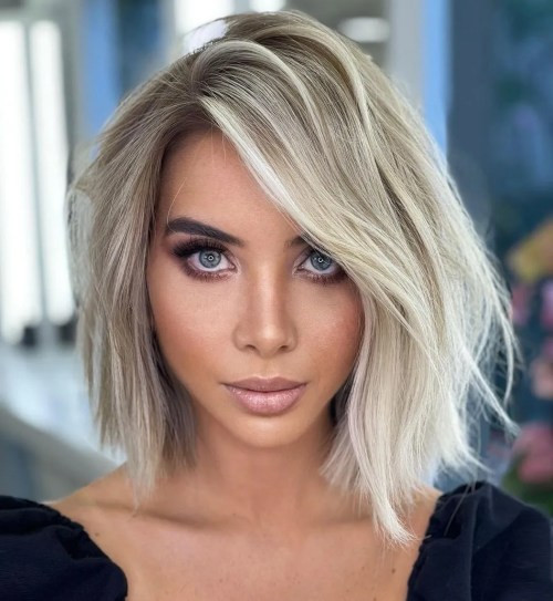 Ash Blonde Bob With Wavy Blowout Ash Blonde Bob With Wavy Blowout — Hair Color Over 50 Short Hair