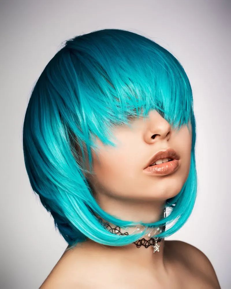 Chin Length Teal Bob — Emo Hair