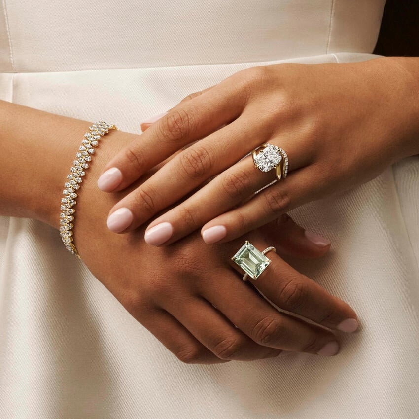 Prasiolite and Diamond Rings with Silk Dress — Cocktail Rings