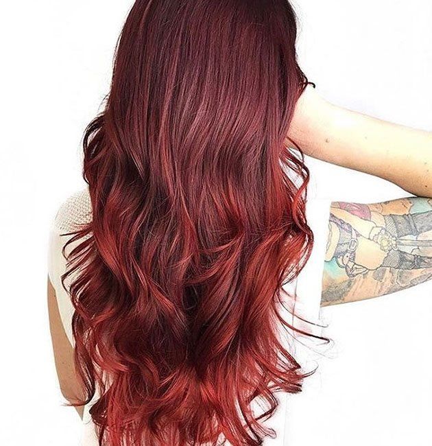 Dark Red Base To Vibrant Ombre Dark Red Base To Vibrant Ombre — Red Brown Hair