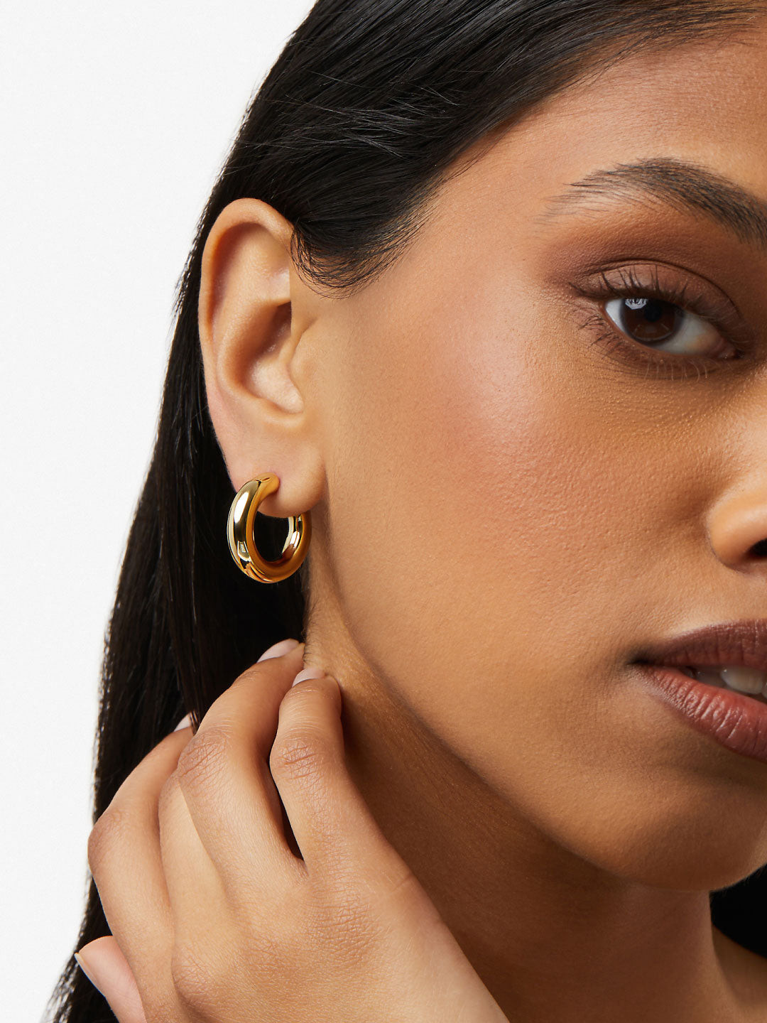 Polished Simplicity: White Top and Small Hoops — Gold Hoops Outfits