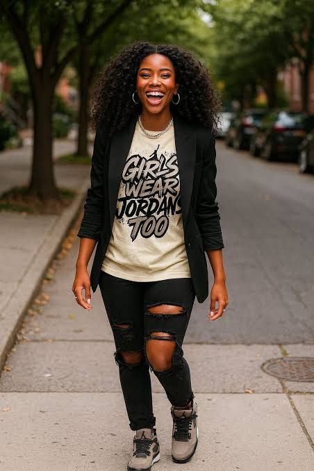 Smart Casual: Grey and Beige Jordan 4s with Blazer and Graphic Tee Smart Casual: Grey and Beige Jordan 4s with Blazer and Graphic Tee — Jordan 4 Outfits