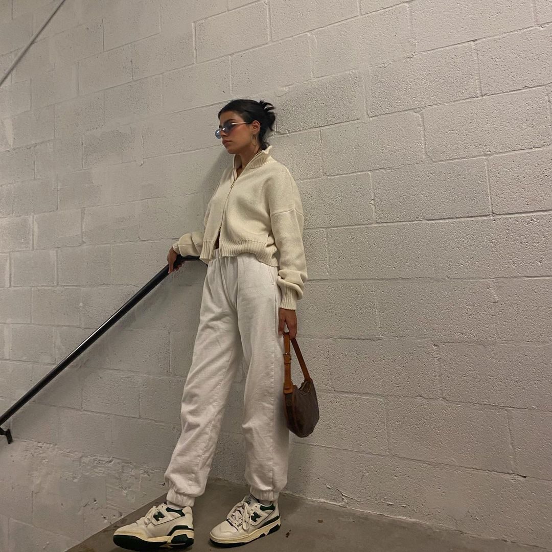Cozy Chic: Cream Knit Set with Sneakers — It Girl Outfits