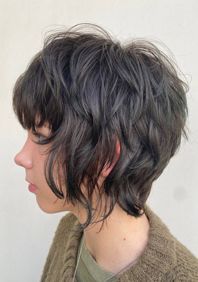 Ear Dark Brown Wavy Pixie Shag — Hairstyles for Short Hair