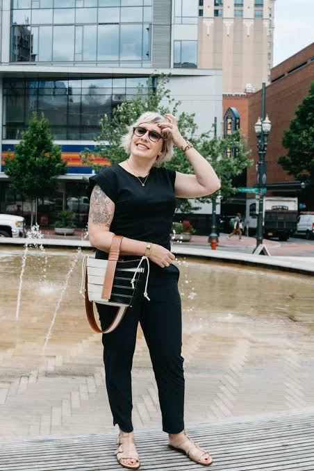 Basic Black Top and Trousers with Tan Accents — Black Outfits
