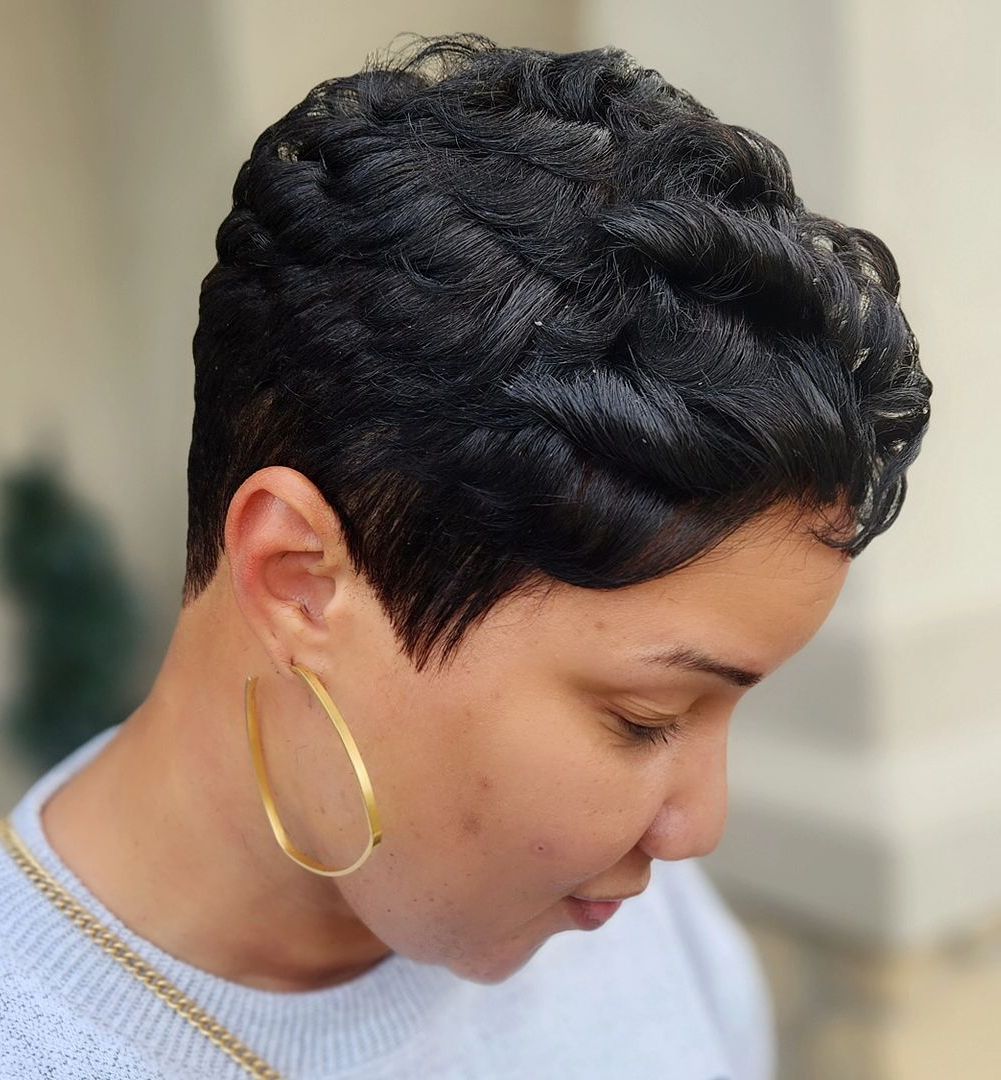 Ear Piecey Textured Black Pixie Ear Piecey Textured Black Pixie — Pixie Cut for Black Women