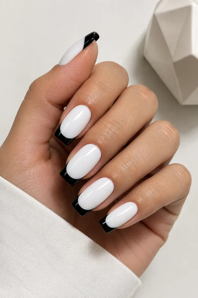 Double Black Outline French Tips Double Black Outline French Tips — Two Tone Nails