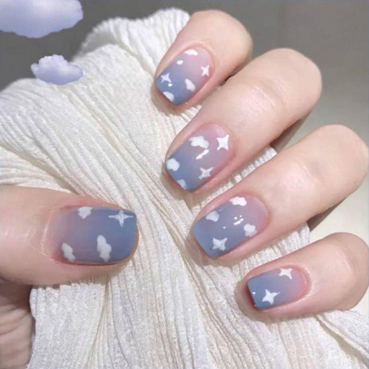 Gradient Cloud and Star Coffin Nails Gradient Cloud and Star Coffin Nails — Cloud Nails
