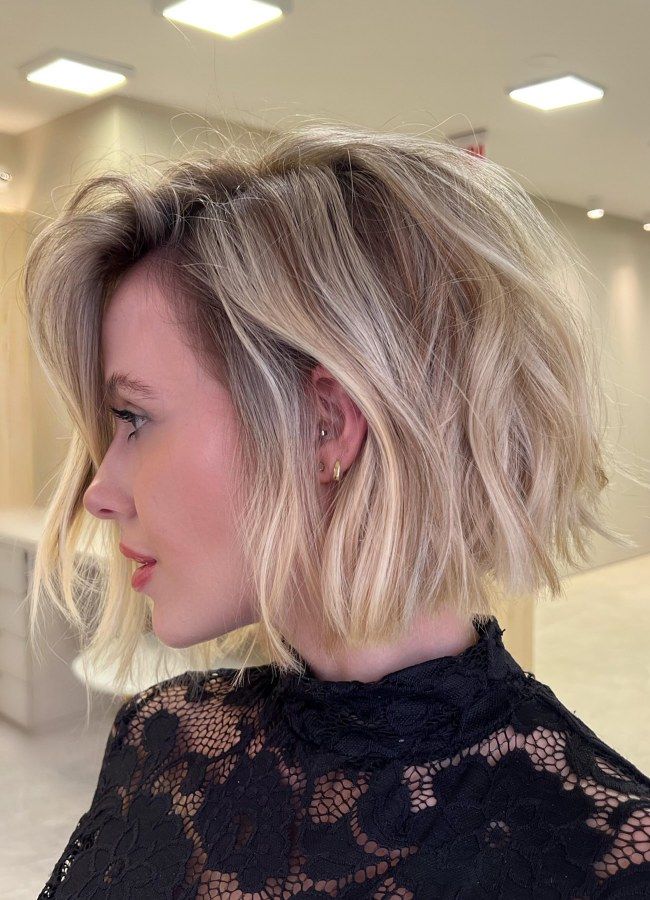 Textured Ash Blonde Bob No Bangs — Layered Bob
