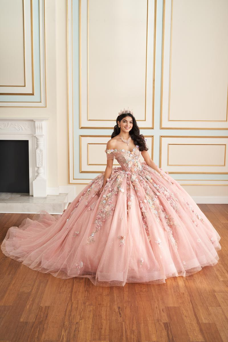 Pale Pink Ballgown with Scattered Floral Appliques — Quinceanera Guest Outfits