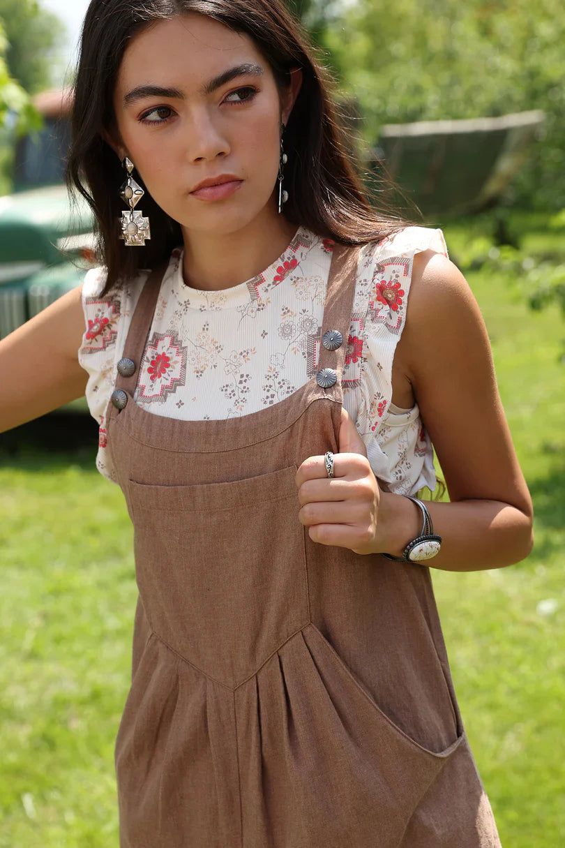 Overalls with Patterned Top and Silver Buttons — Ranch Outfits