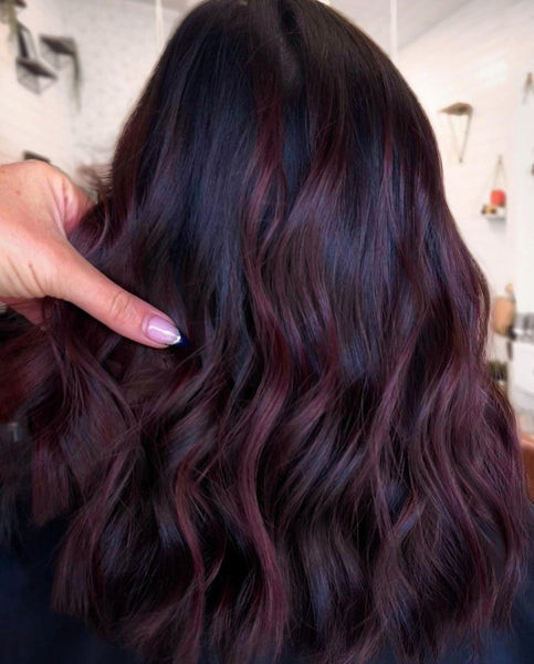 Subtle Burgundy Highlights on Lob Subtle Burgundy Highlights on Lob — Red Highlights on Black Hair