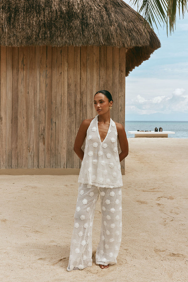Monochromatic White Crocheted Set for Beach or Resort Monochromatic White Crocheted Set for Beach or Resort — Neutral Outfits