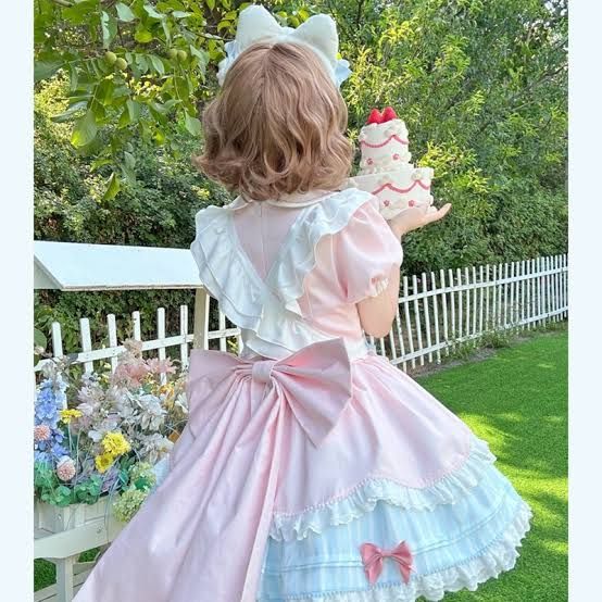 Pink and Blue Lolita Dress with Ruffles and Bows Pink and Blue Lolita Dress with Ruffles and Bows — Soft Girl Outfits