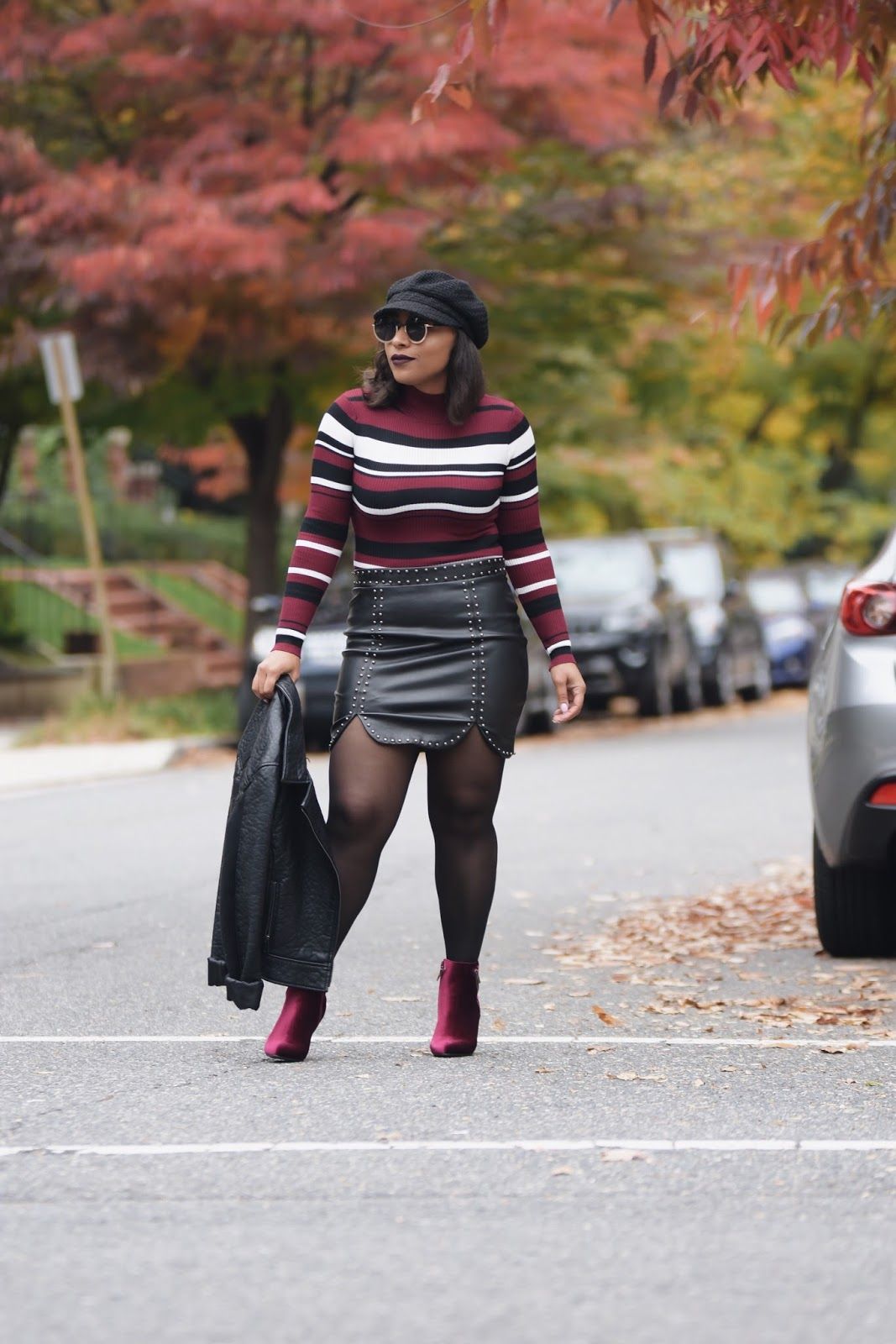 Striped Top and Leather Skirt for a Bold Look Striped Top and Leather Skirt for a Bold Look — Washington DC Outfits