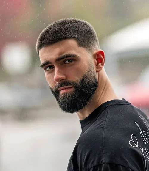 Thick Dark Brown Buzz Cut With Fade — Buzz Cut for Men