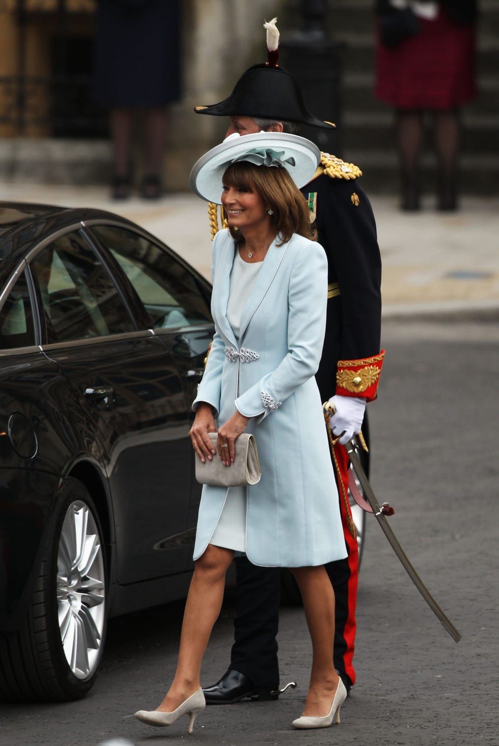 Light Blue Coat Dress with Decorative Brooch Light Blue Coat Dress with Decorative Brooch — Mother of the Groom Dresses