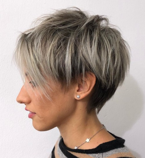Choppy Gray Pixie With Blonde Highlights Choppy Gray Pixie With Blonde Highlights