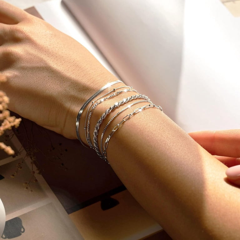 Delicate Layered Silver Chain Bracelets Delicate Layered Silver Chain Bracelets — Silver Jewelry Stack