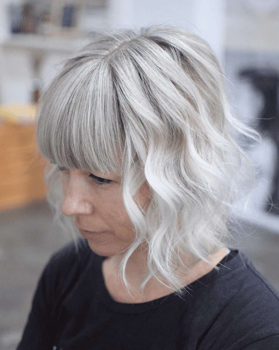 Bright Silver Pixie Bob — Gray Hair with Bangs