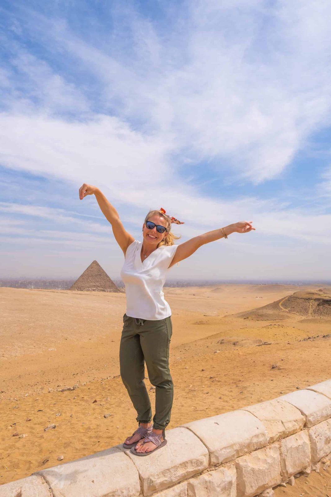 White Top and Olive Green Joggers for Active Sightseeing White Top and Olive Green Joggers for Active Sightseeing — Egypt Outfits