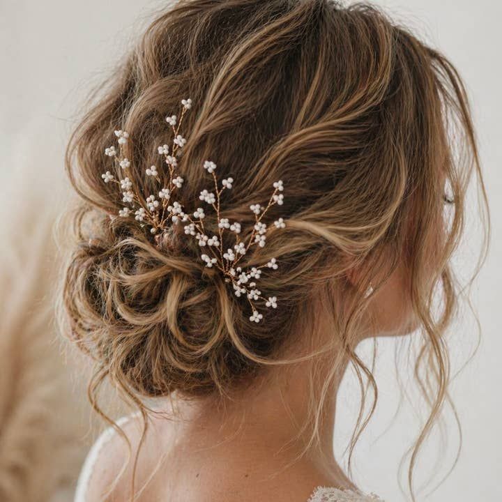 Messy Light Brown Updo For Short Hair Messy Light Brown Updo For Short Hair — Boho Wedding Hair