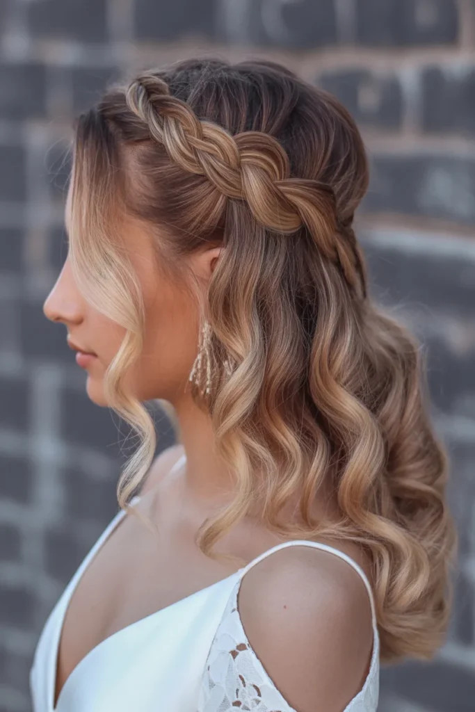 Honey Blonde Braided Crown Waves Honey Blonde Braided Crown Waves — Prom Hairstyles for Long Hair