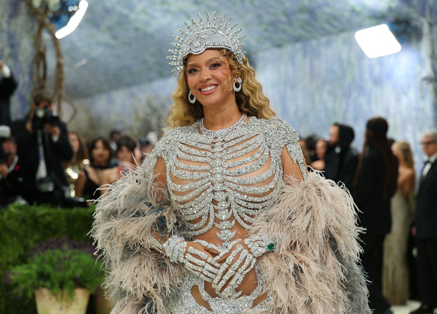 Sparkling Skeleton Bodysuit with Feather Cape for a Gala — Gala Outfits