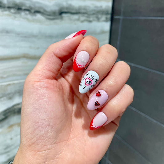Calendar Motif Anniversary Almond Nails — Anniversary Nails