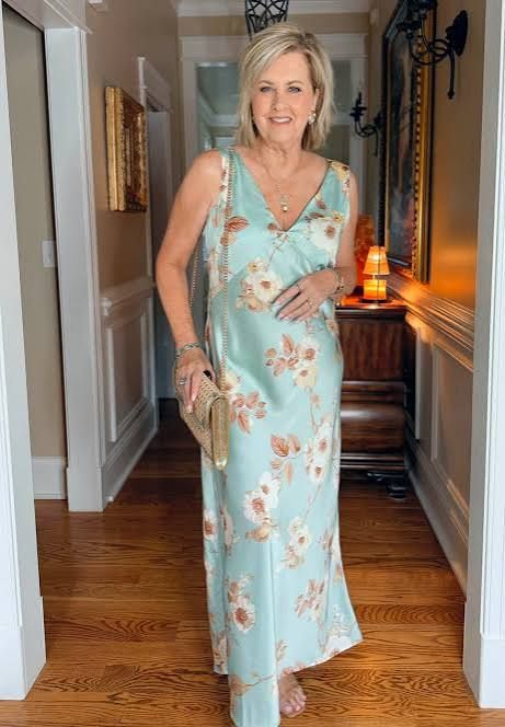 Mint Green Floral Satin Maxi Dress for Daytime — Satin Dress Outfits