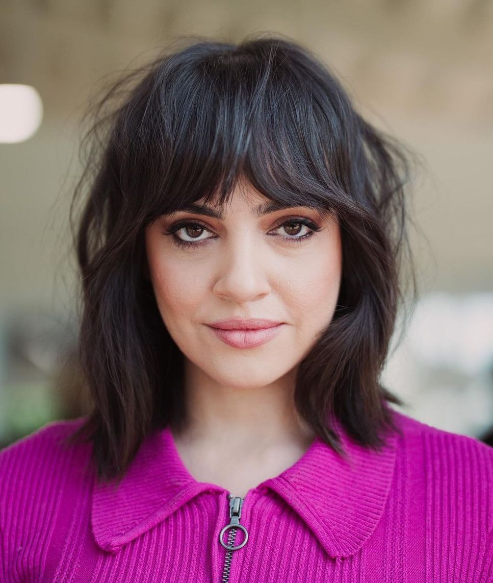 Pink Ribbed Knit Collared Zip-Up Top with Bob — Bottleneck Bangs