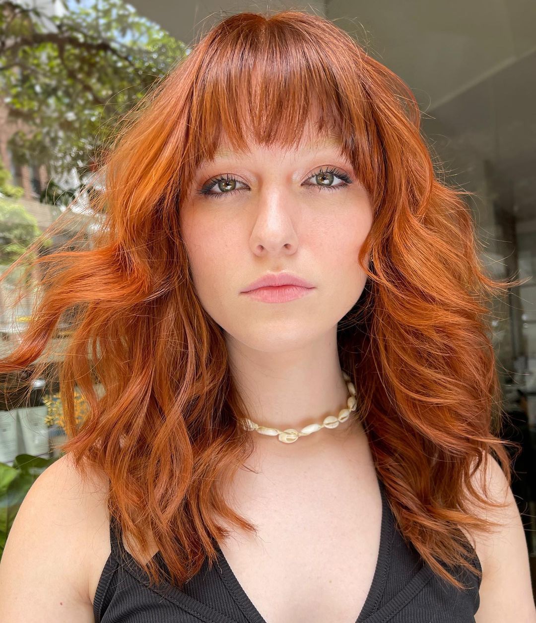 Vibrant Copper Red Shag With Full Bangs Vibrant Copper Red Shag With Full Bangs — Long Shag