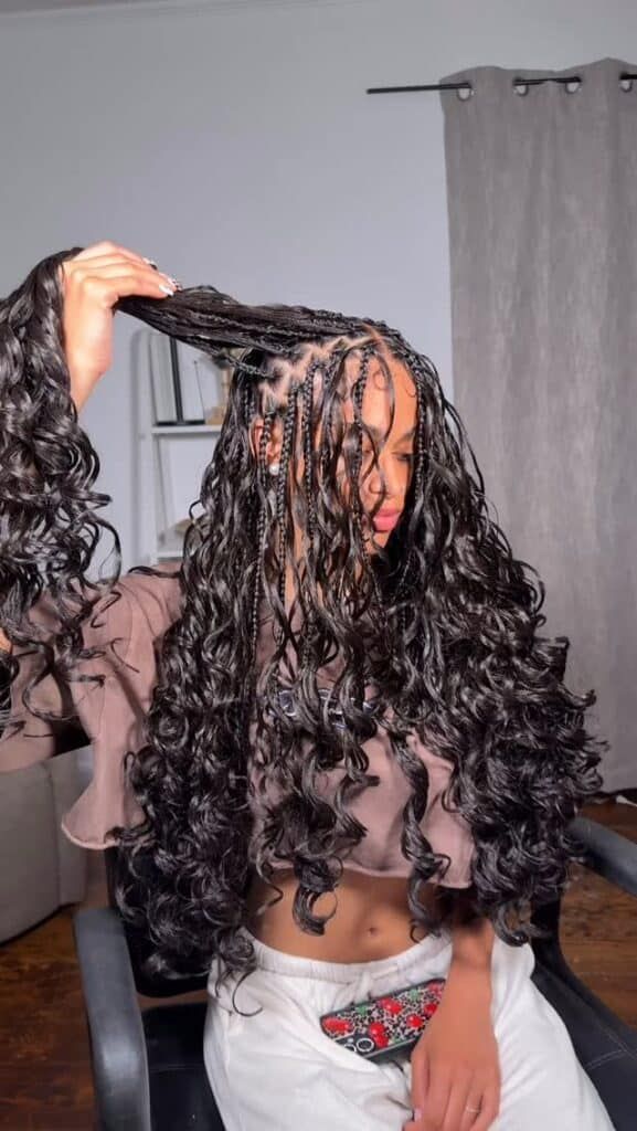 Mid-Back Layered Braids With Curly Extensions