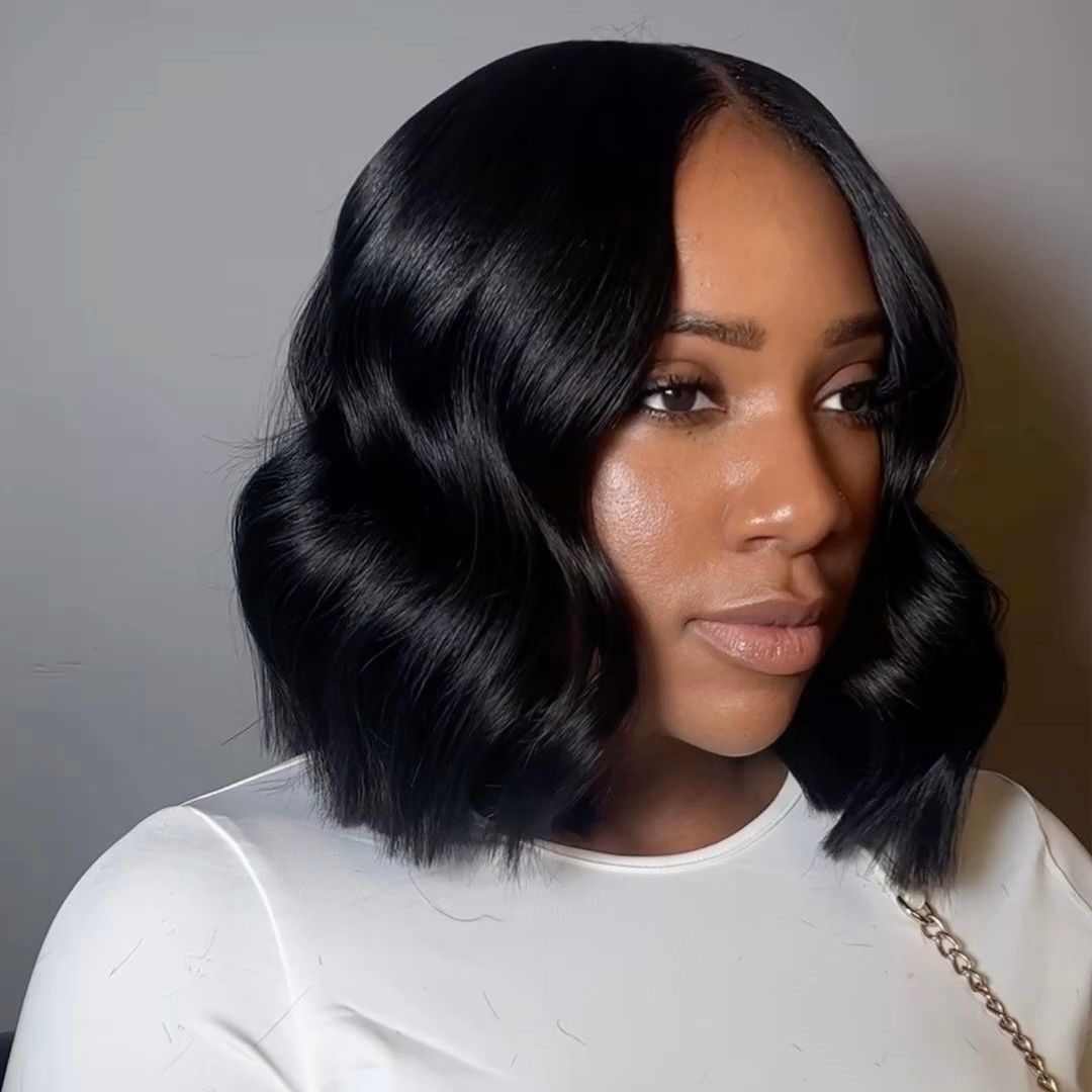 Black Collarbone Bob With Soft Waves Black Collarbone Bob With Soft Waves — Silk Press Bob