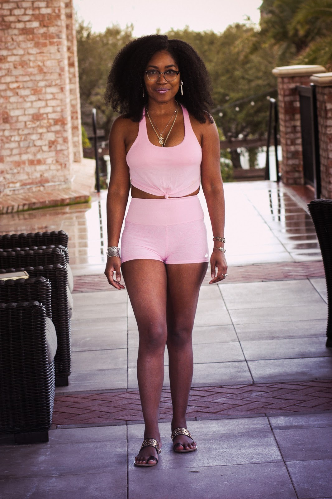 Pink Knotted Halter Top and Matching Shorts — Alo Outfits