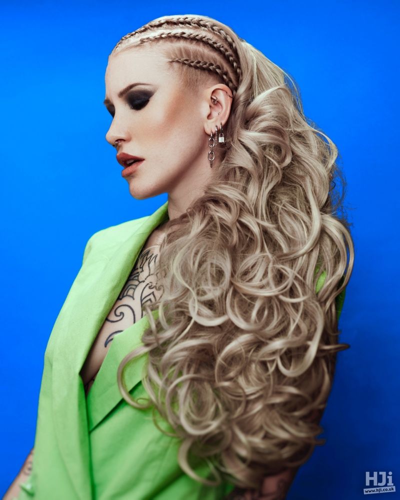 Ash Blonde High Ponytail With Scalp Braids Ash Blonde High Ponytail With Scalp Braids — Curly High Ponytail