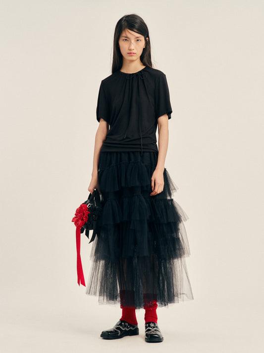 Tiered Black Tulle Skirt with Red Socks Tiered Black Tulle Skirt with Red Socks — Tulle Skirts