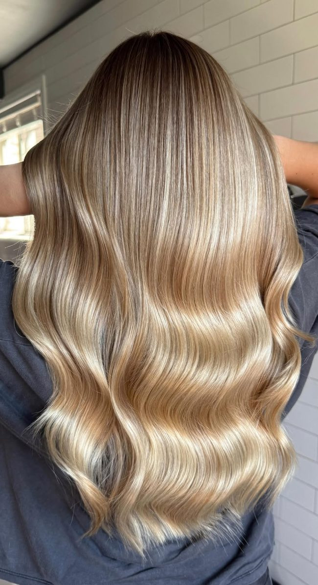 Champagne Beige Balayage With Honey Ribbons Champagne Beige Balayage With Honey Ribbons — Champagne Blonde