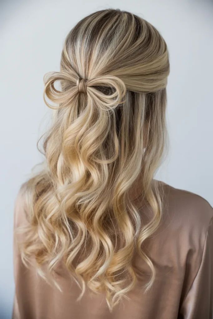 Half Up Half Down Hair Bow Style — Prom Hairstyles for Medium Hair