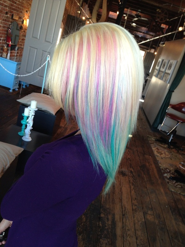 Angled Bob With Pastel Accents Angled Bob With Pastel Accents — Cotton Candy Hair