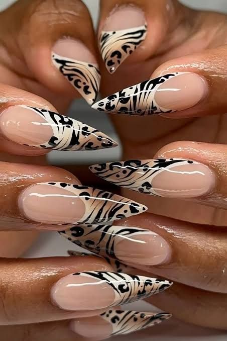 Zebra Print On Tips And Accent Nails Visual Idea — Zebra Nails