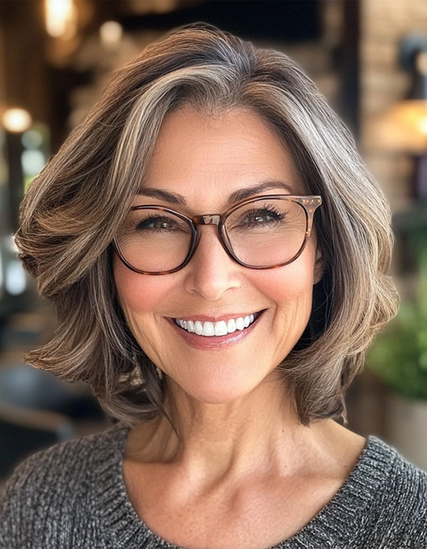 Angled Bob With Waved Ends Angled Bob With Waved Ends — Haircuts for Women Over 60 with Glasses
